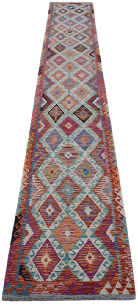 Handmade Afghan Maimana Killim Hallway Runner | 590 x 80 cm | 19'5" x 2'8" - Najaf Rugs & Textile