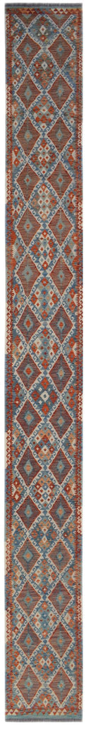 Handmade Afghan Maimana Killim Hallway Runner | 610 x 78 cm | 20'1" x 2'7" - Najaf Rugs & Textile