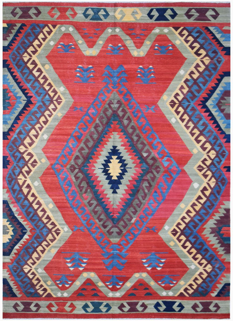Handmade Afghan Mazar-e-Sharif Kilim | 287 x 203 cm | 9'5" x 6'8" - Najaf Rugs & Textile