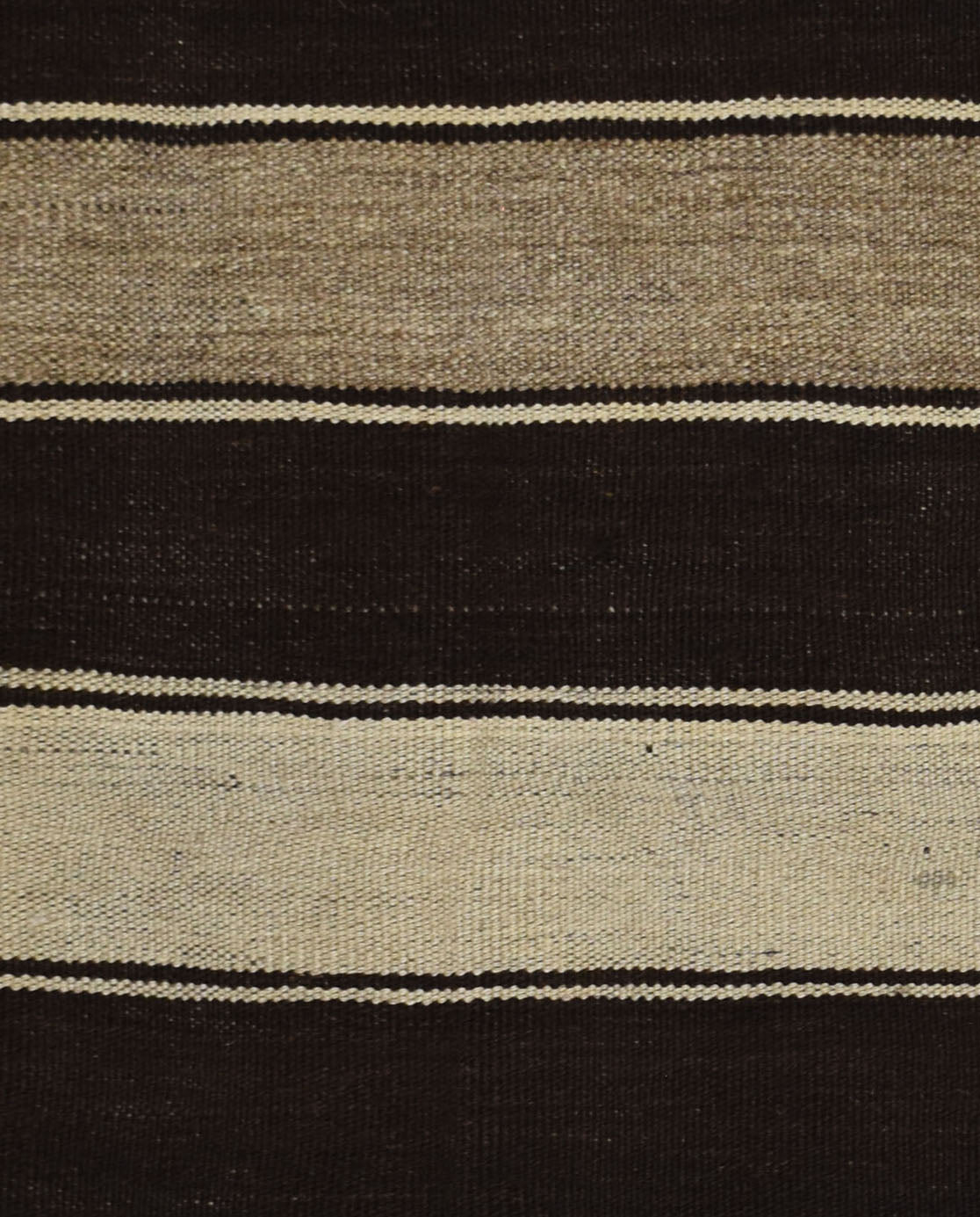 Handwoven Afghan Maimana kilim rug featuring horizontal stripes in natural wool tones.