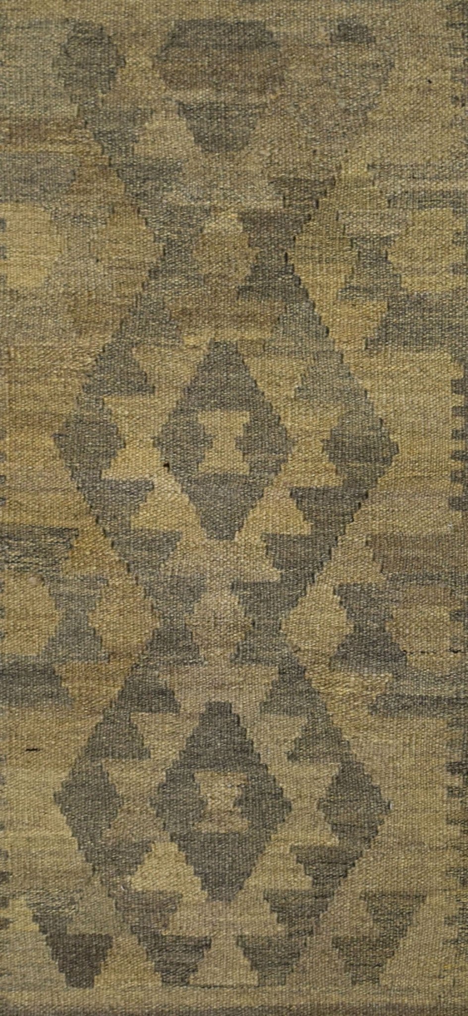 Handmade Afghan Maiamana kilim rug featuring a geometric diamond pattern in natural wool tones.