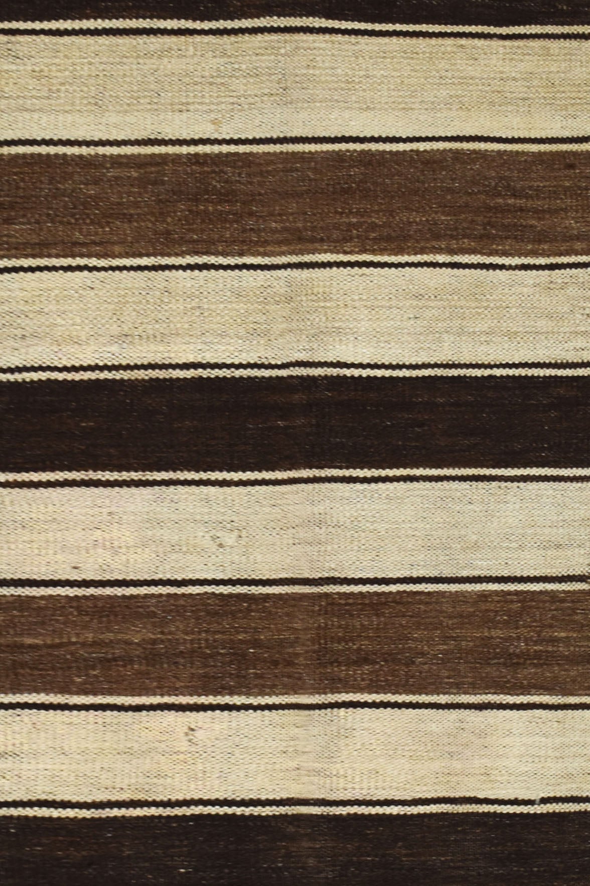 Handmade Afghan Maimana kilim rug featuring alternating horizontal stripes of cream and brown wool.