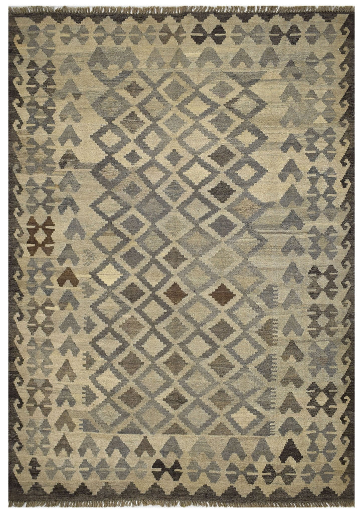 Handmade Afghan Natural Undyed Maiamana Kilim | 196 x 153 cm | 6'4" x 5' - Najaf Rugs & Textile