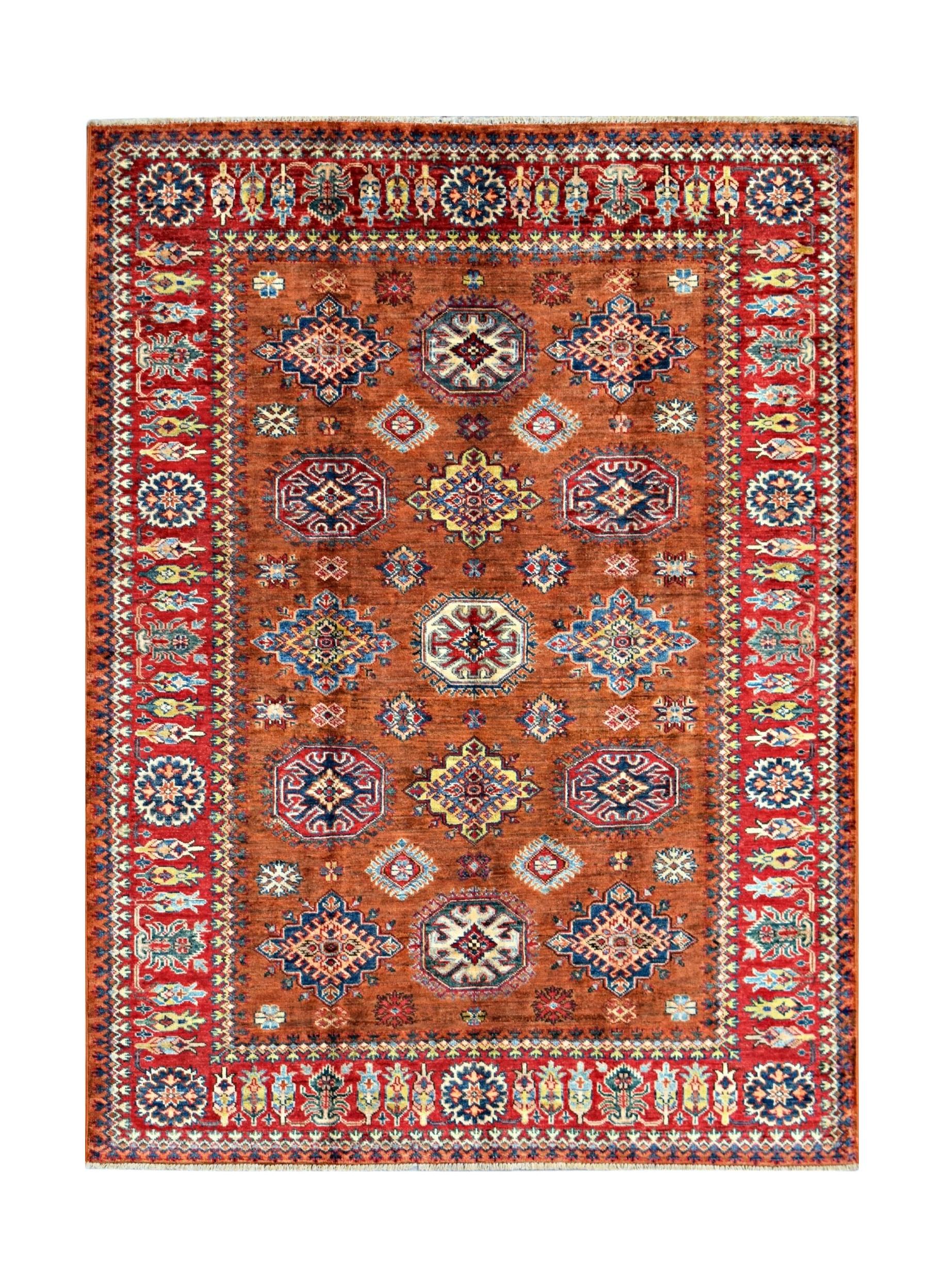 Handmade Afghan Super Kazakh Rug | 200 x 152 cm | 6'7" x 5' - Najaf Rugs & Textile