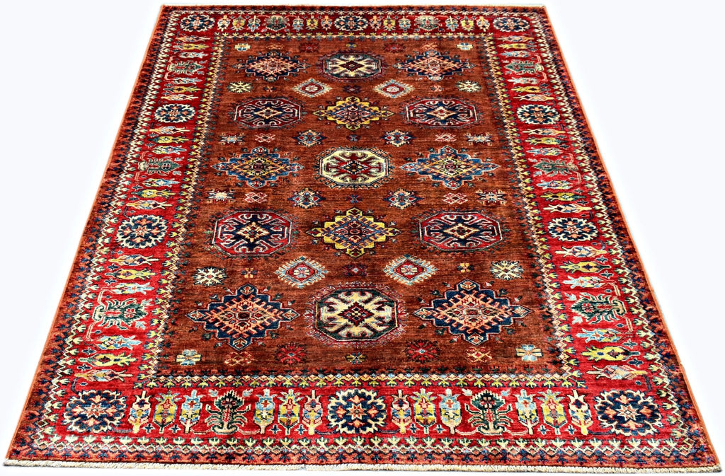 Handmade Afghan Super Kazakh Rug | 200 x 152 cm | 6'7" x 5' - Najaf Rugs & Textile