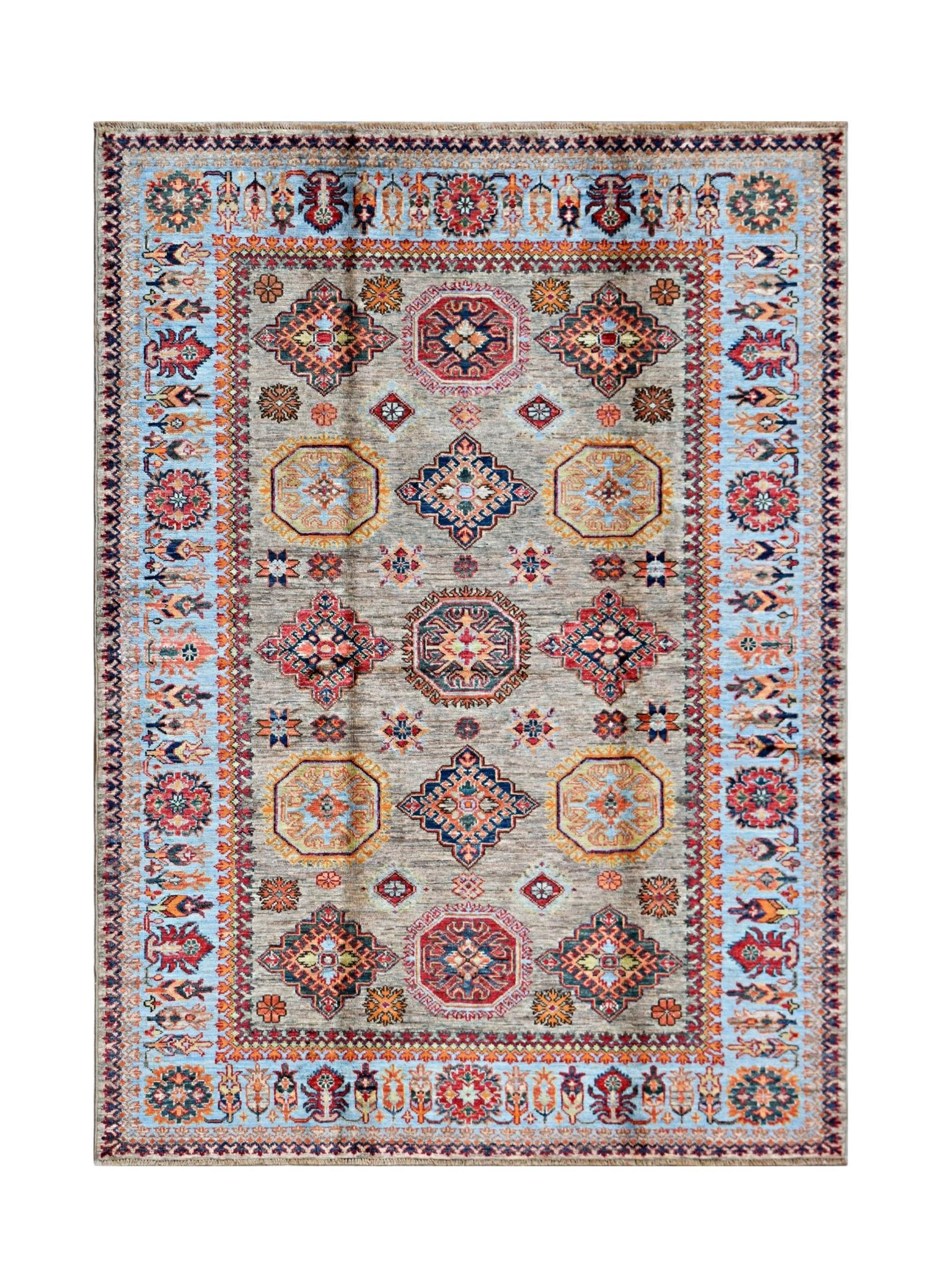 Handmade Afghan Super Kazakh Rug | 203 x 154 cm | 6'8" x 5'1" - Najaf Rugs & Textile