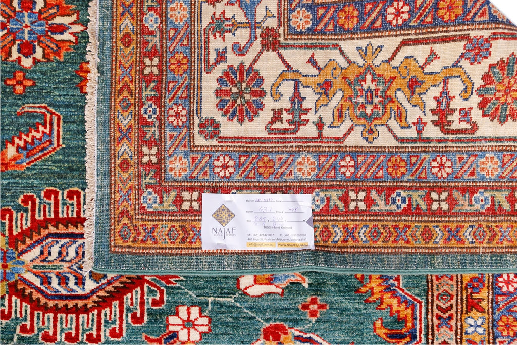 Handmade Afghan Super Kazakh Rug | 285 x 244 cm | 9'5" x 8' - Najaf Rugs & Textile