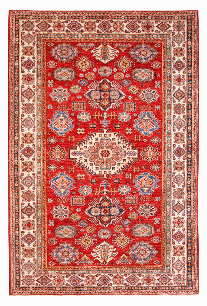 Handmade Afghan Super Kazakh Rug | 286 x 198 cm | 9'5 x 6'6" - Najaf Rugs & Textile