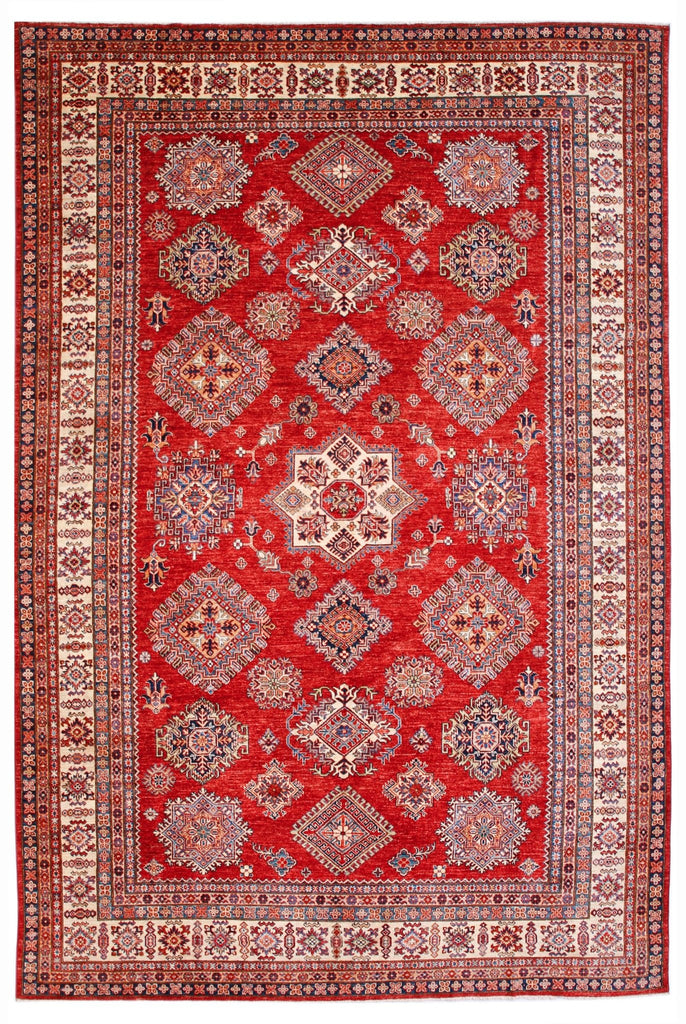 Handmade Afghan Super Kazakh Rug | 393 x 265 cm | 12'3" x 8'9" - Najaf Rugs & Textile