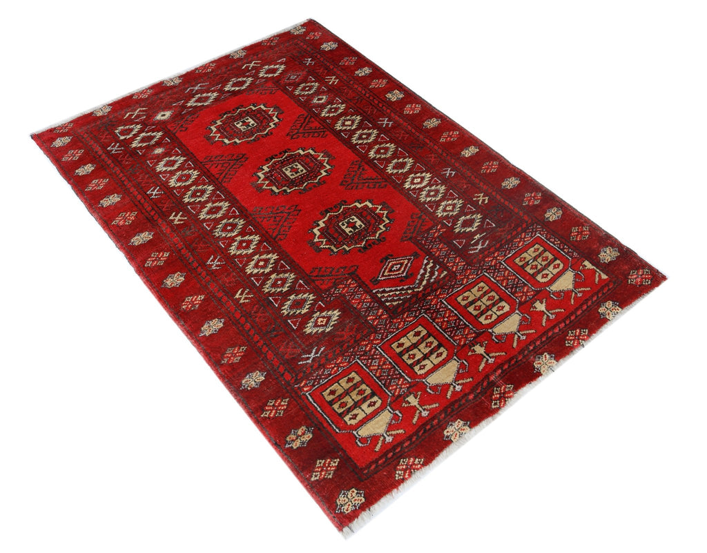 Handmade Afghan Turkmen Prayer Rug | 104 x 75 cm | 3'5" x 2'5" - Najaf Rugs & Textile