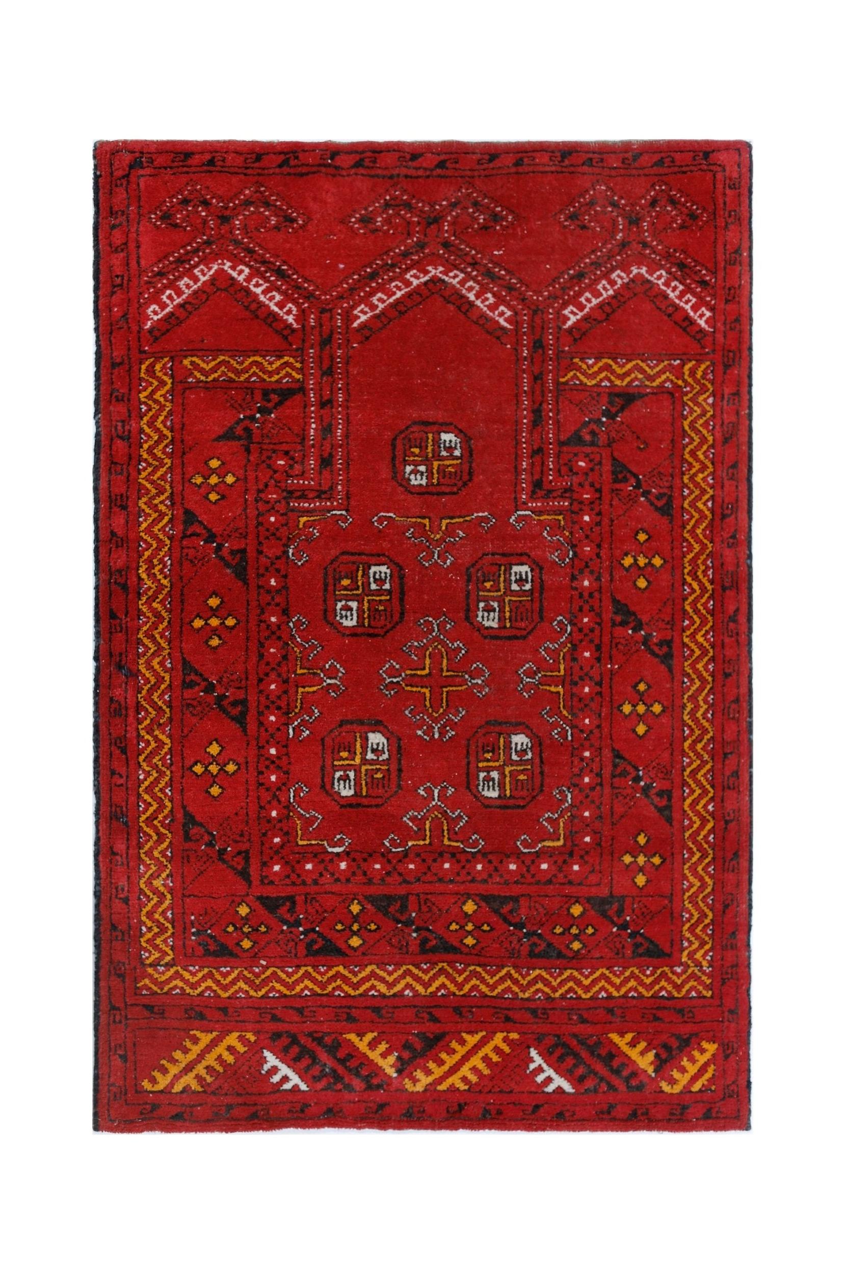 Handmade Afghan Turkmen Prayer Rug | 110 x 74 cm | 3'7" x 2'5" - Najaf Rugs & Textile