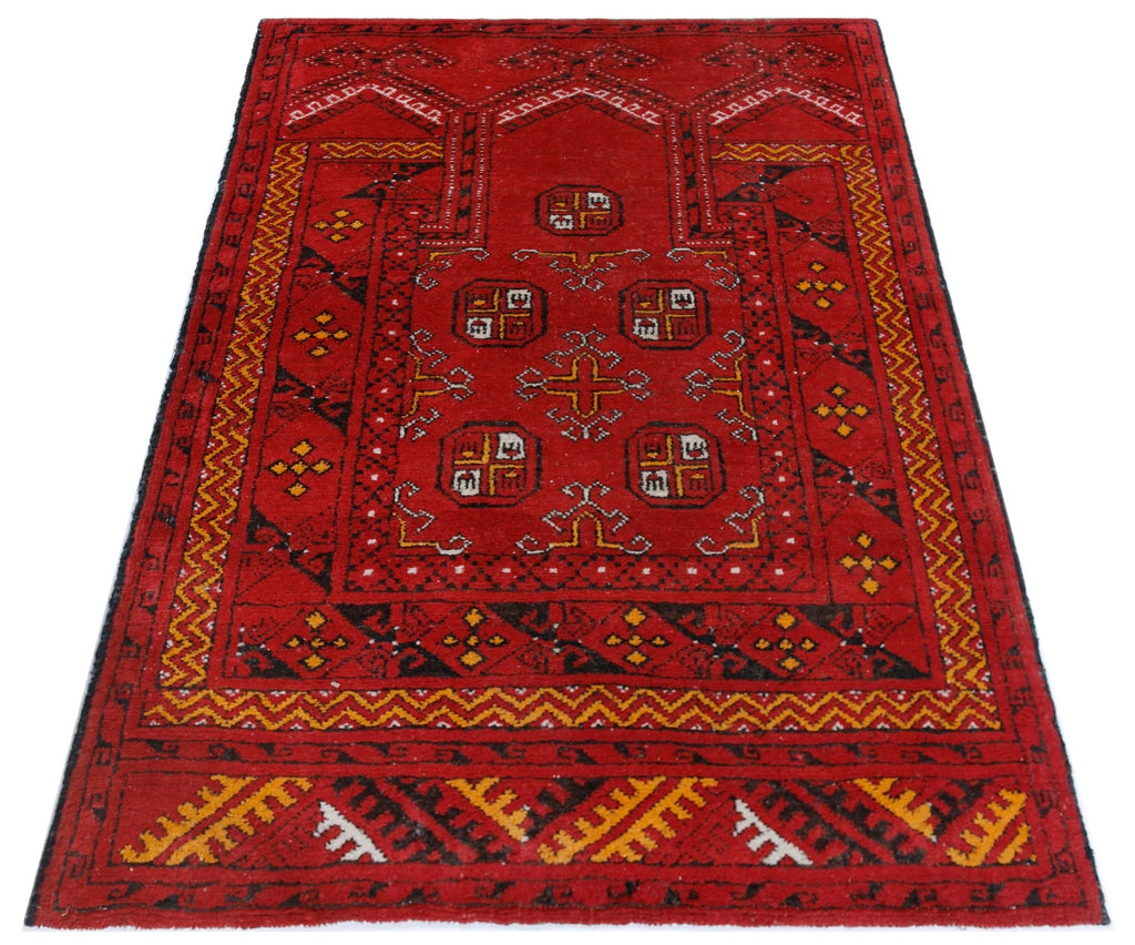 Handmade Afghan Turkmen Prayer Rug | 110 x 74 cm | 3'7" x 2'5" - Najaf Rugs & Textile