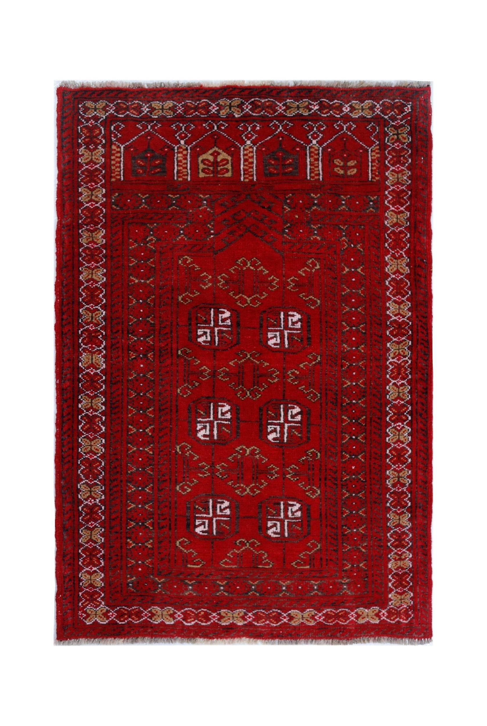 Handmade Afghan Turkmen Prayer Rug | 110 x 76 cm | 3'7" x 2'6" - Najaf Rugs & Textile
