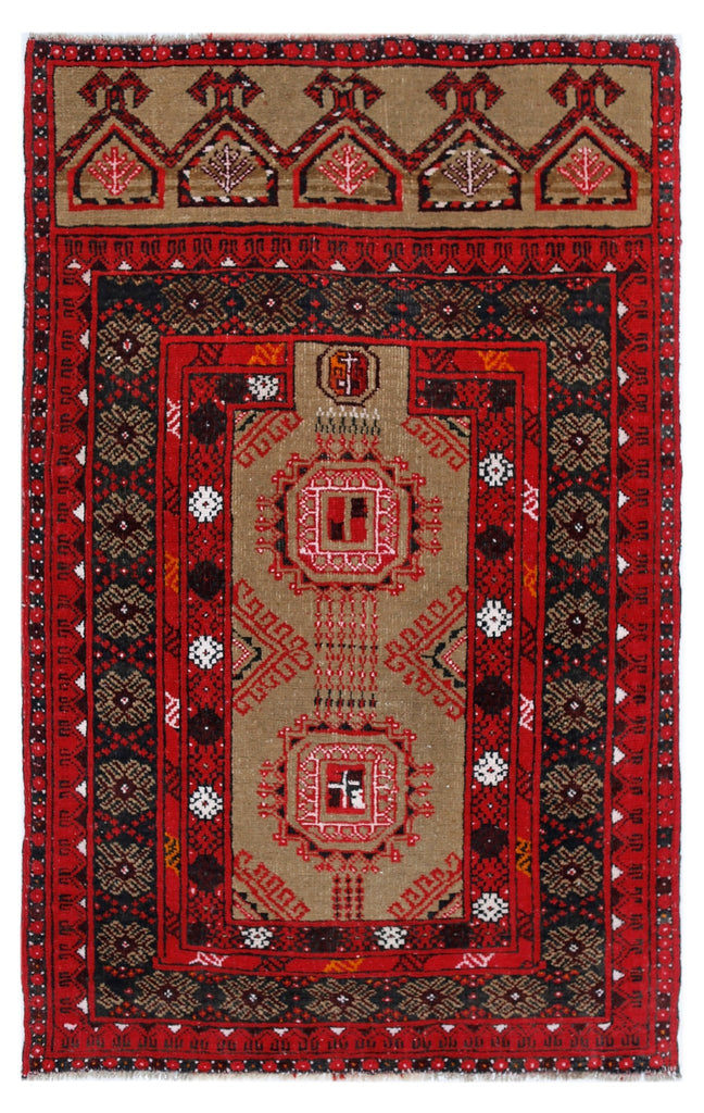 Handmade Afghan Turkmen Prayer Rug | 117 x 77 cm | 3'10" x 2'6" - Najaf Rugs & Textile