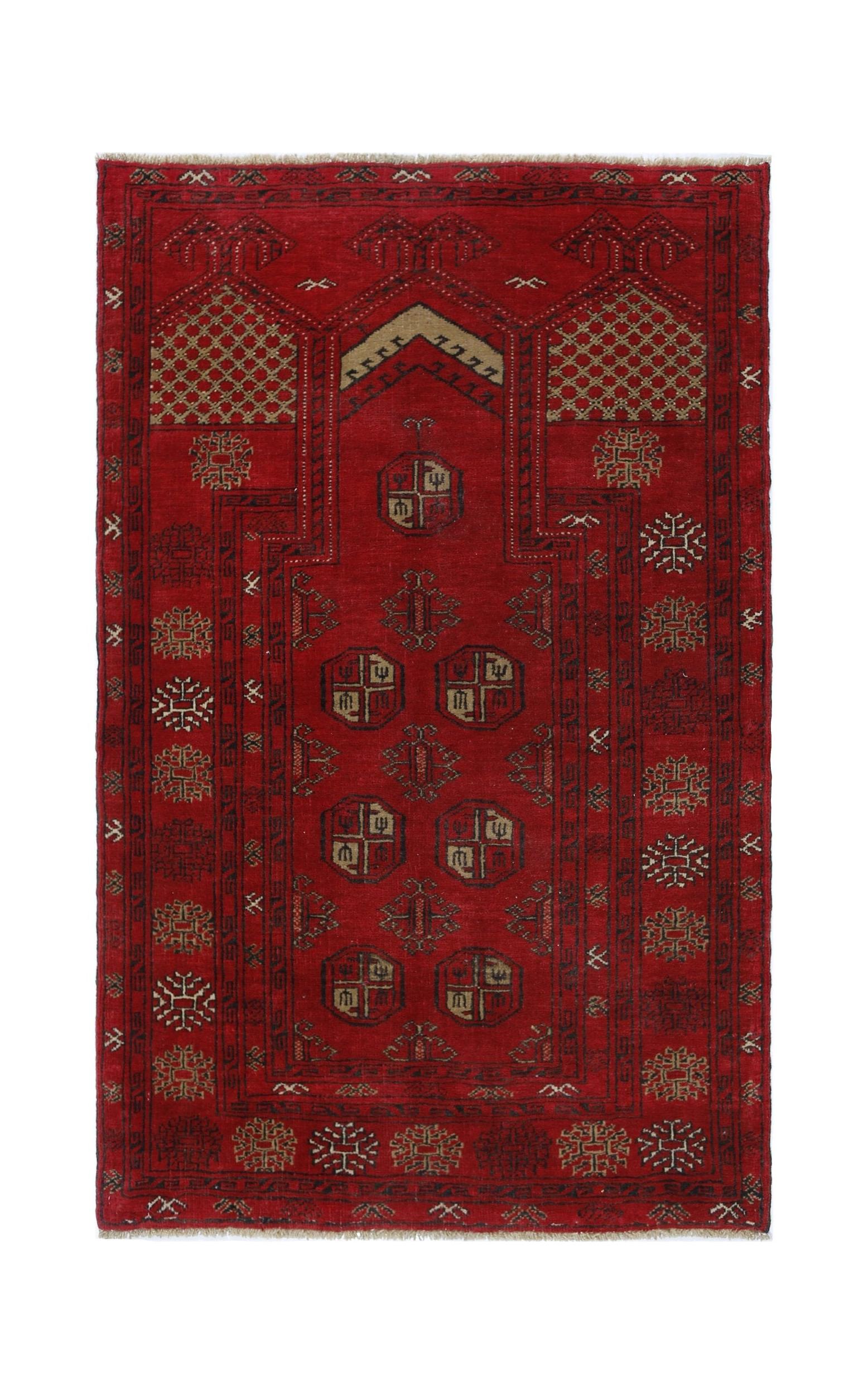 Handmade Afghan Turkmen Prayer Rug | 118 x 76 cm | 3'11" x 2'6" - Najaf Rugs & Textile