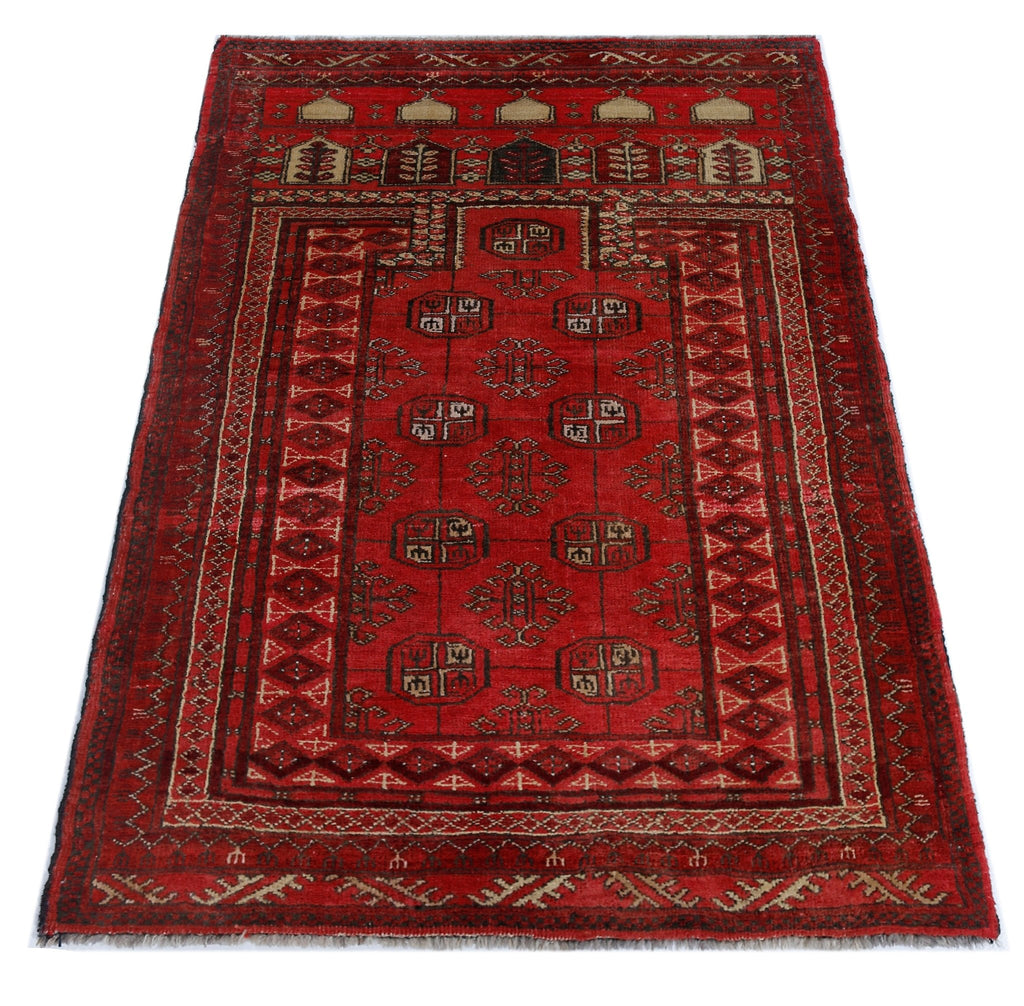 Handmade Afghan Turkmen Prayer Rug | 120 x 79 cm | 3'11" x 2'7" - Najaf Rugs & Textile