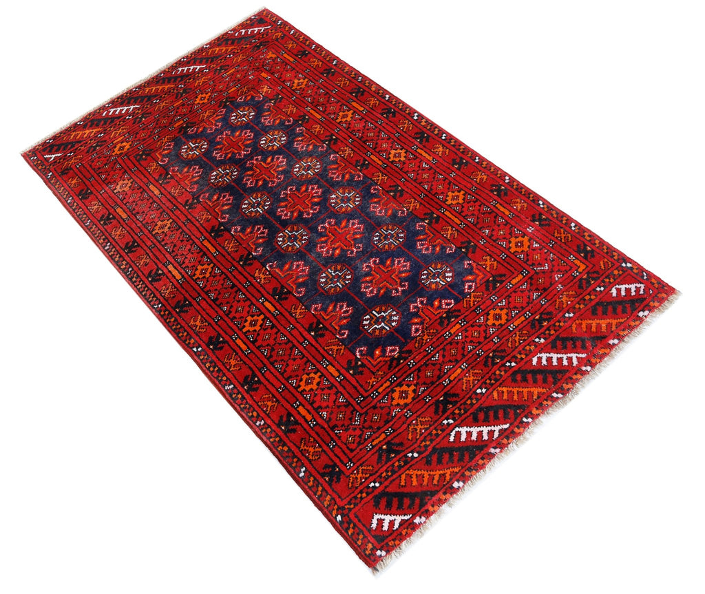 Handmade Afghan Turkmen Rug | 124 x 81 cm | 4'1" x 2'8" - Najaf Rugs & Textile