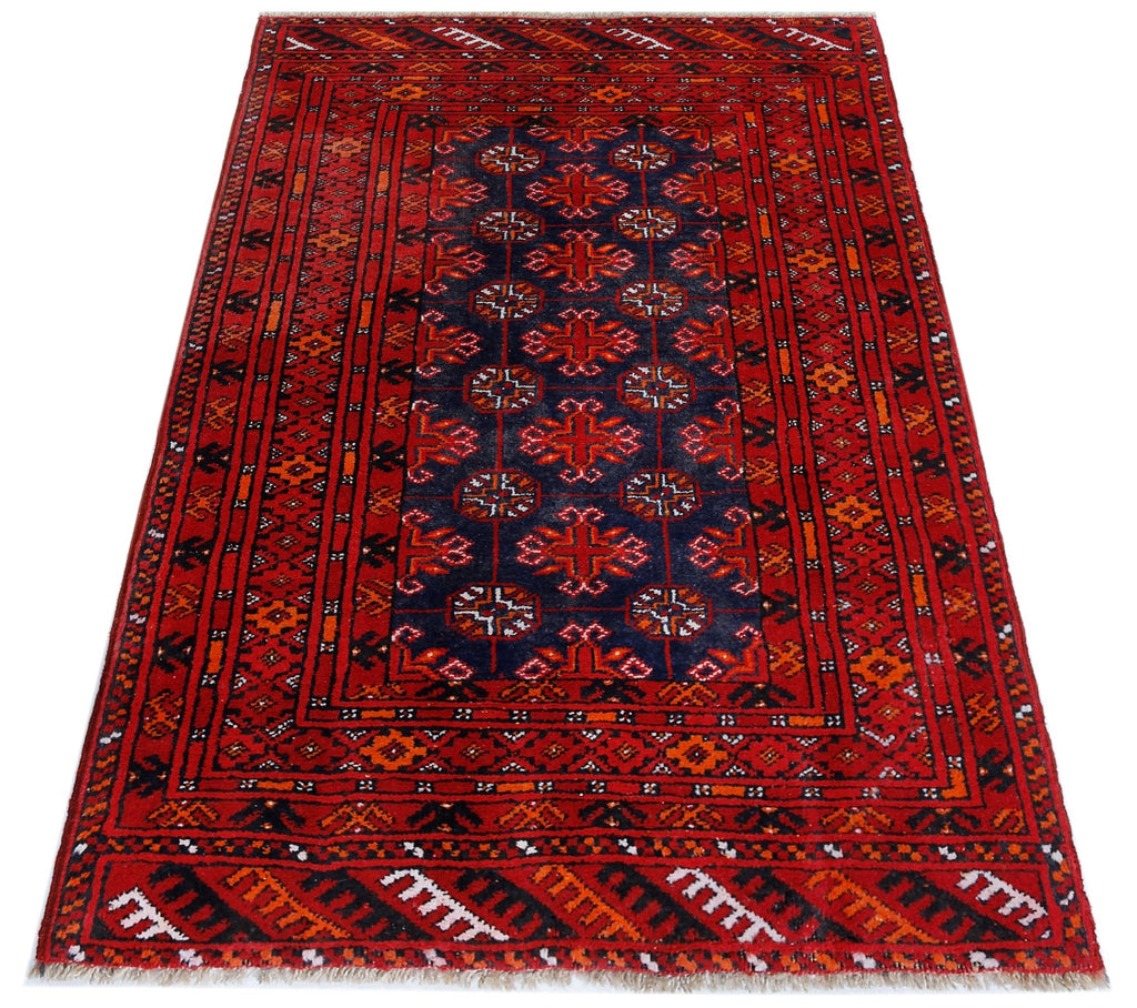 Handmade Afghan Turkmen Rug | 124 x 81 cm | 4'1" x 2'8" - Najaf Rugs & Textile