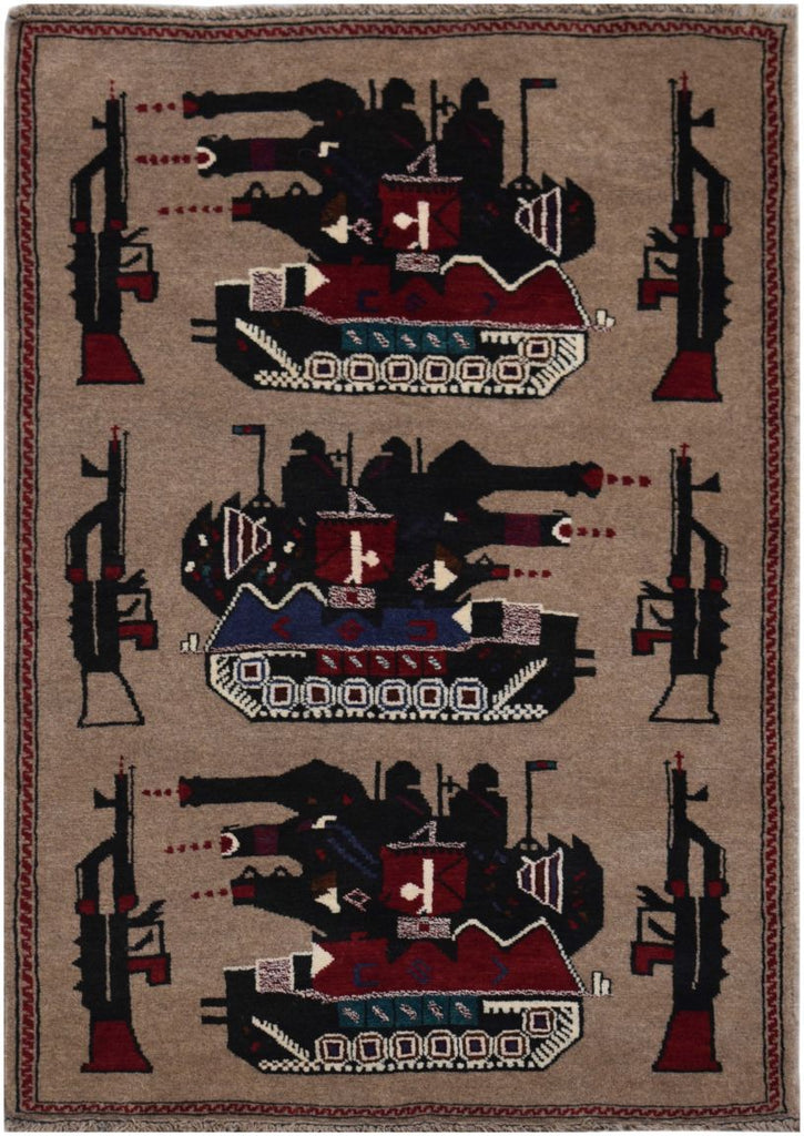 Handmade Afghan War Rug | 132 x 90 cm | 4'3" x 2'9" - Najaf Rugs & Textile