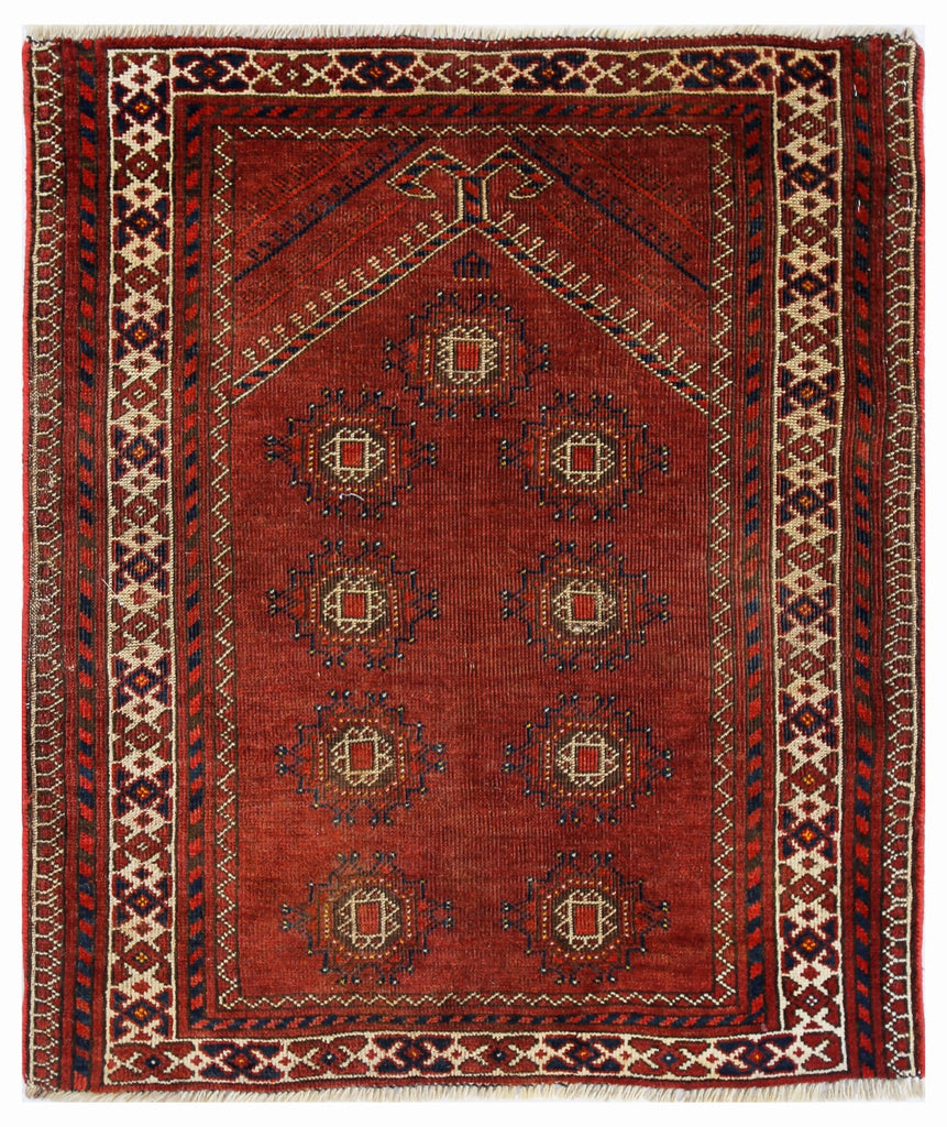 Handmade Antique Afghan Turkmen Prayer Rug | 100 x 85 cm | 3'3" x 2'9" - Najaf Rugs & Textile