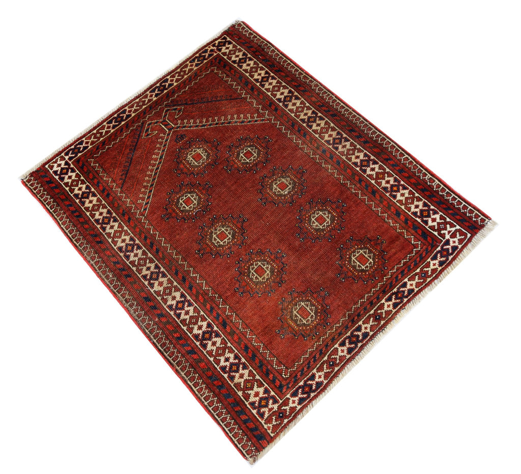 Handmade Antique Afghan Turkmen Prayer Rug | 100 x 85 cm | 3'3" x 2'9" - Najaf Rugs & Textile