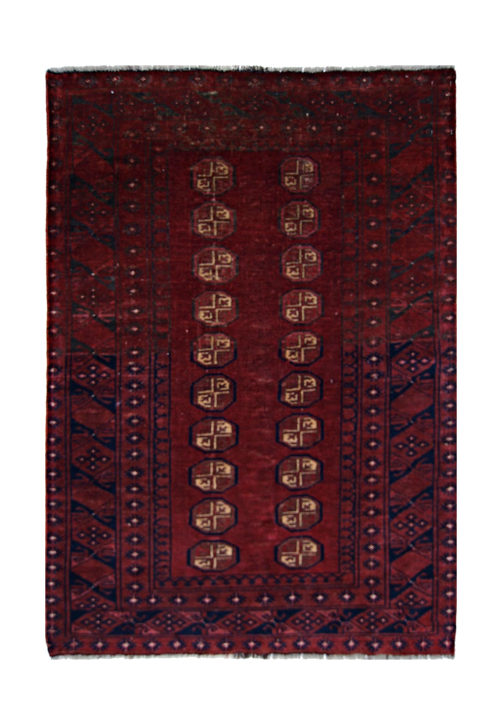 Handmade Antique Afghan Turkmen Rug | 145 x 101 cm | 4'9" x 3'3" - Najaf Rugs & Textile