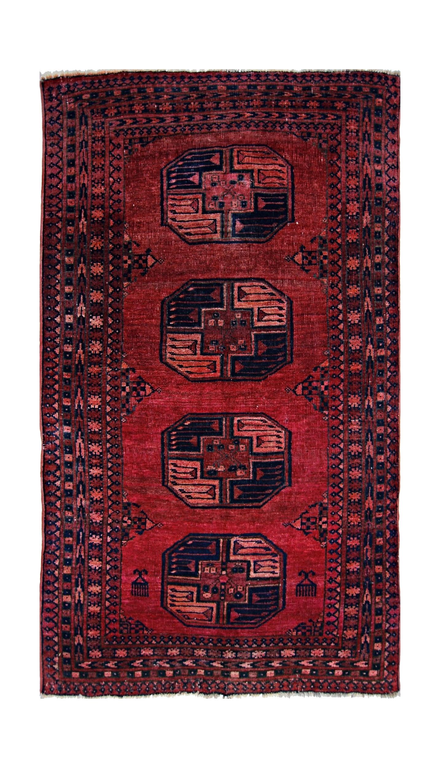Handmade Antique Afghan Turkmen Rug | 173 x 98 cm | 5'8" x 3'2" - Najaf Rugs & Textile