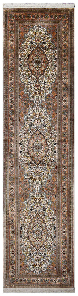 Handmade Kashmiri Silk Hallway Runner | 324 x 80 cm | 10'6" x 2'6" - Najaf Rugs & Textile