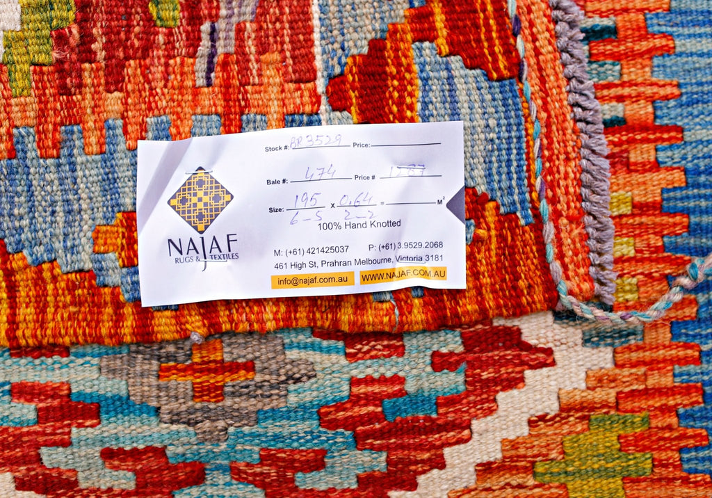 Handmade Maimana Killim Hallway Runner | 195 x 64 cm | 6'5" x 2'2" - Najaf Rugs & Textile
