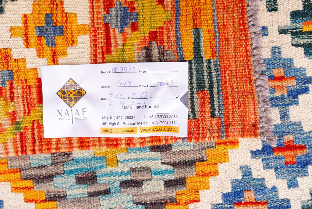 Handmade Maimana Killim Hallway Runner | 207 x 63 cm | 6'10" x 2'1" - Najaf Rugs & Textile