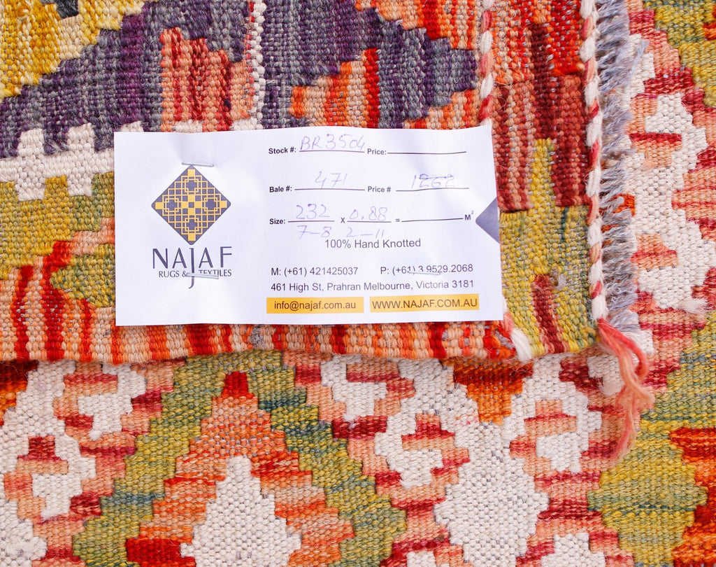 Handmade Maimana Killim Hallway Runner | 232 x 88 cm | 7'8" x 2'11" - Najaf Rugs & Textile