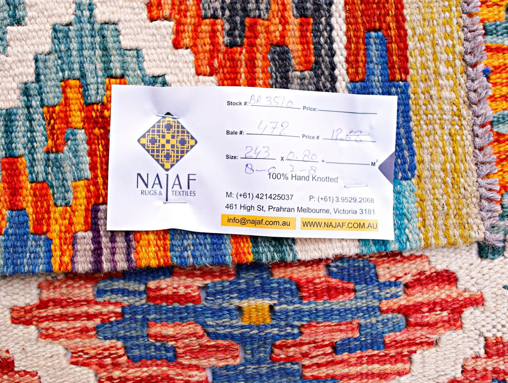 Handmade Maimana Killim Hallway Runner | 243 x 80 cm | 8' x 2'8" - Najaf Rugs & Textile