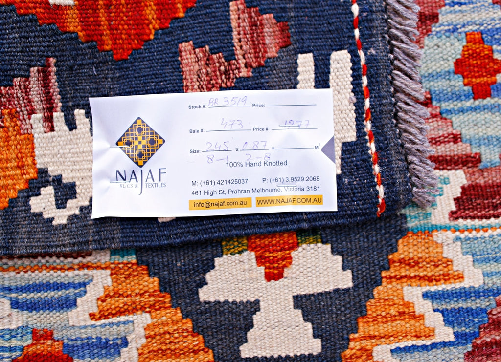Handmade Maimana Killim Hallway Runner | 245 x 87 cm | 8'1" x 2'8" - Najaf Rugs & Textile