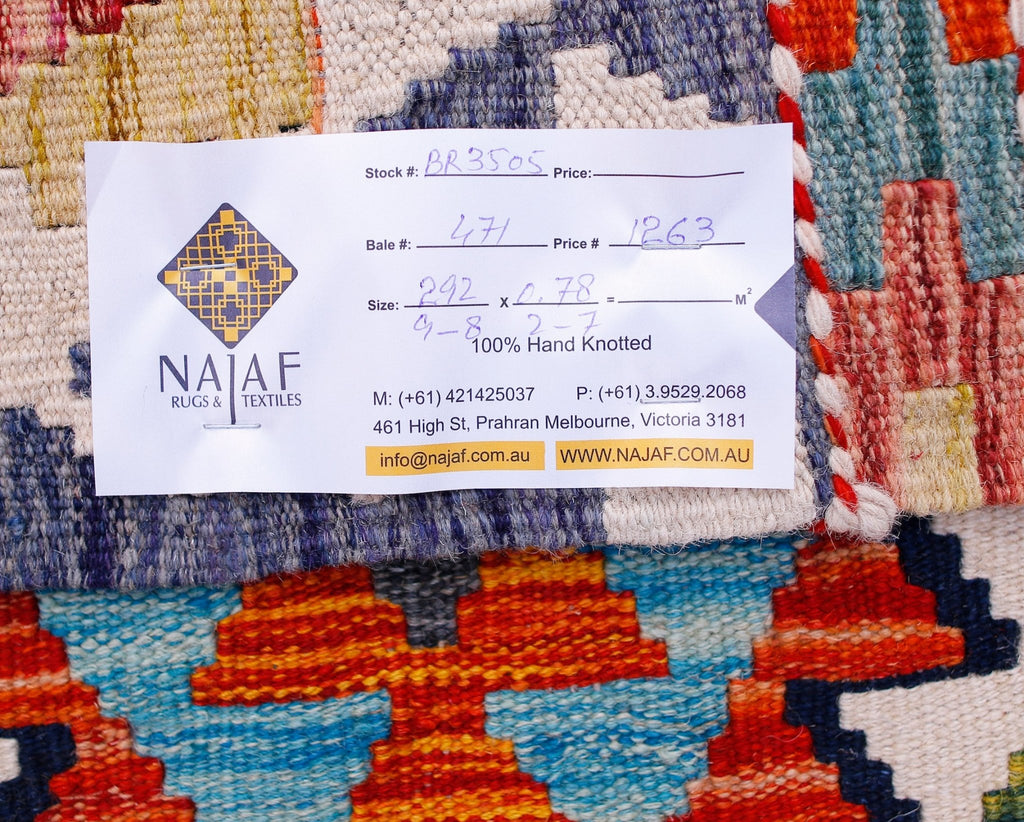 Handmade Maimana Killim Hallway Runner | 292 x 78 cm | 9'8" x 2'7" - Najaf Rugs & Textile