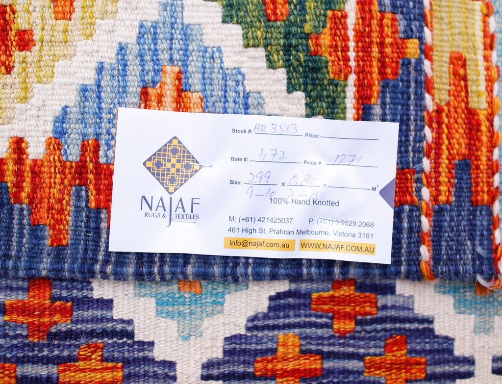 Handmade Maimana Killim Hallway Runner | 299 x 80 cm | 9'10" x 2'8" - Najaf Rugs & Textile
