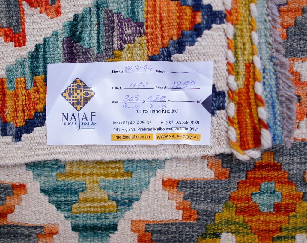 Handmade Maimana Killim Hallway Runner | 305 x 80 cm | 9'10" x 2'8" - Najaf Rugs & Textile