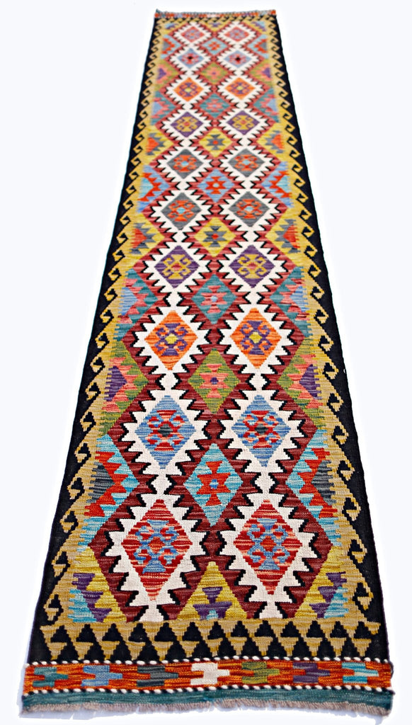 Handmade Maimana Killim Hallway Runner | 386 x 81 cm | 12'8" x 2'8" - Najaf Rugs & Textile