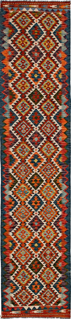 Handmade Maimana Killim Hallway Runner | 395 x 83 cm | 12'11" x 2'9" - Najaf Rugs & Textile