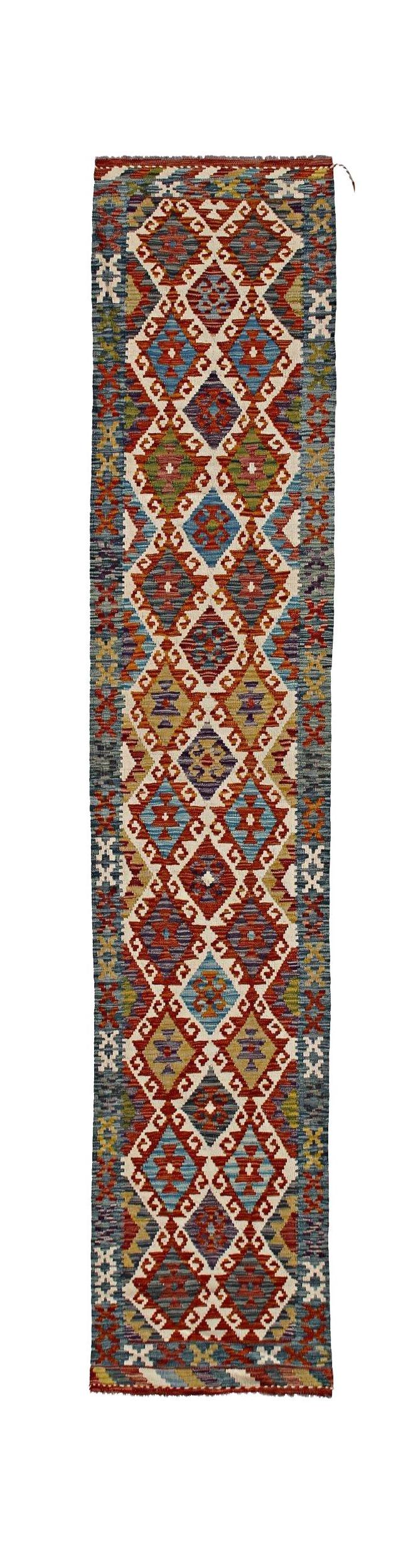 Handmade Maimana Killim Hallway Runner | 400 x 80 cm | 13'2" x 2'8" - Najaf Rugs & Textile