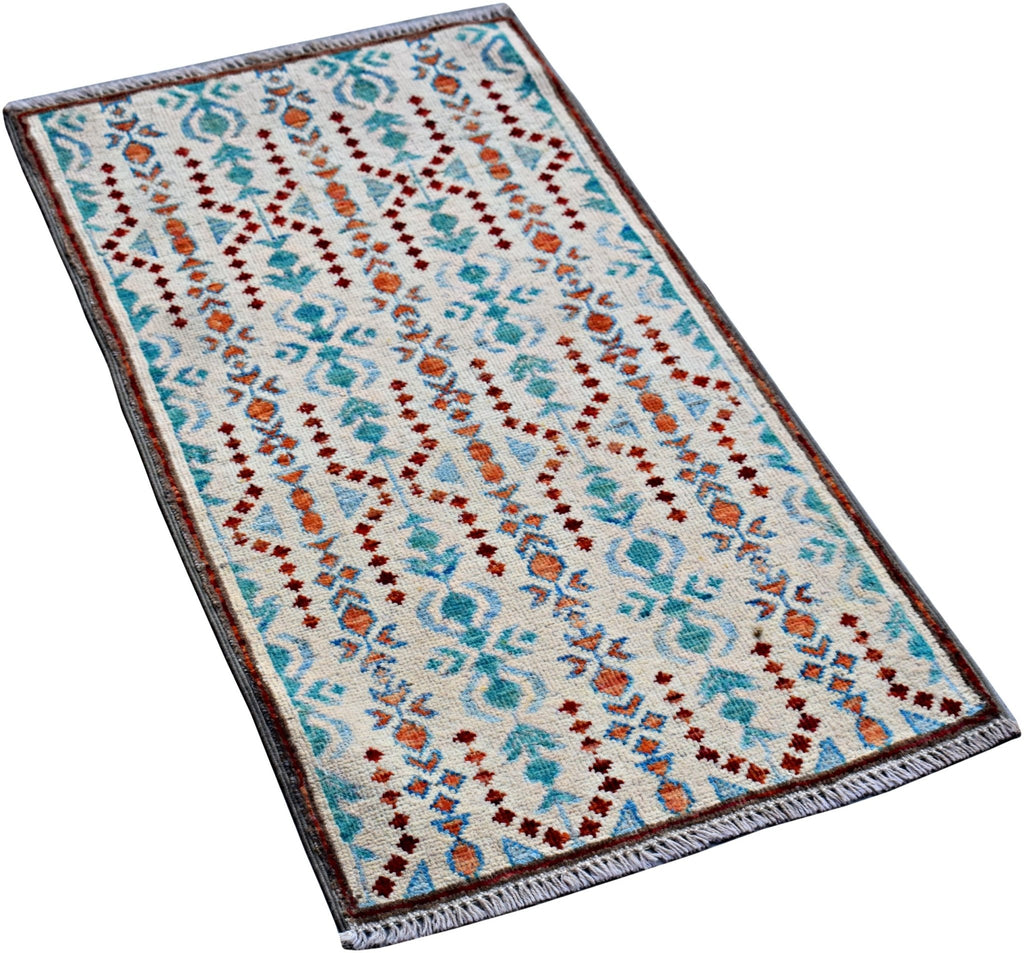 Handmade Mini Afghan Chobi Rug | 102 x 54 cm | 3'5" x 1'9" - Najaf Rugs & Textile