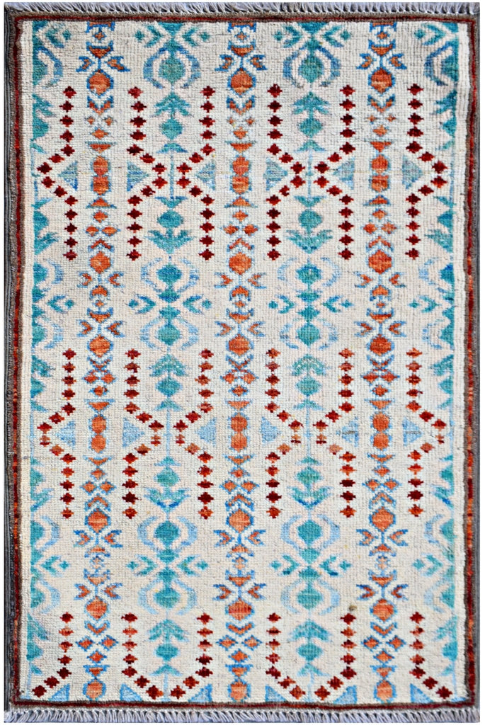Handmade Mini Afghan Chobi Rug | 102 x 54 cm | 3'5" x 1'9" - Najaf Rugs & Textile