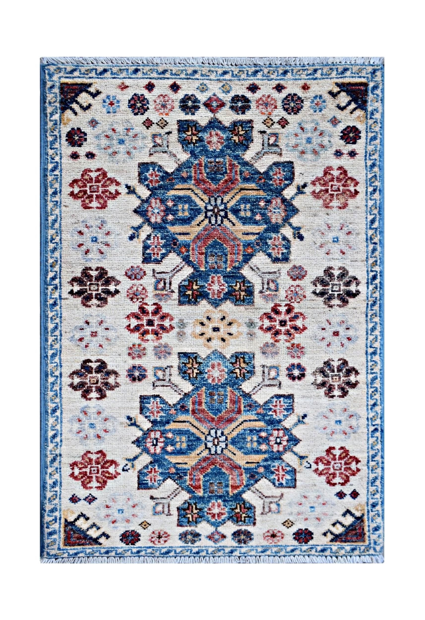 Handmade Mini Afghan Chobi Rug | 102 x 55 cm | 3'4" x 1'10" - Najaf Rugs & Textile