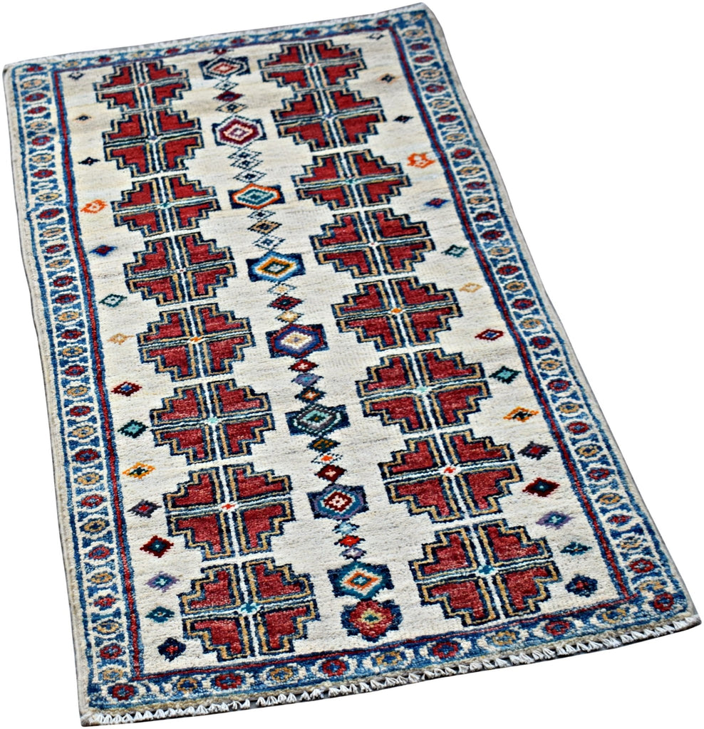 Handmade Mini Afghan Chobi Rug | 103 x 53 cm | 3'5" x 1'9" - Najaf Rugs & Textile