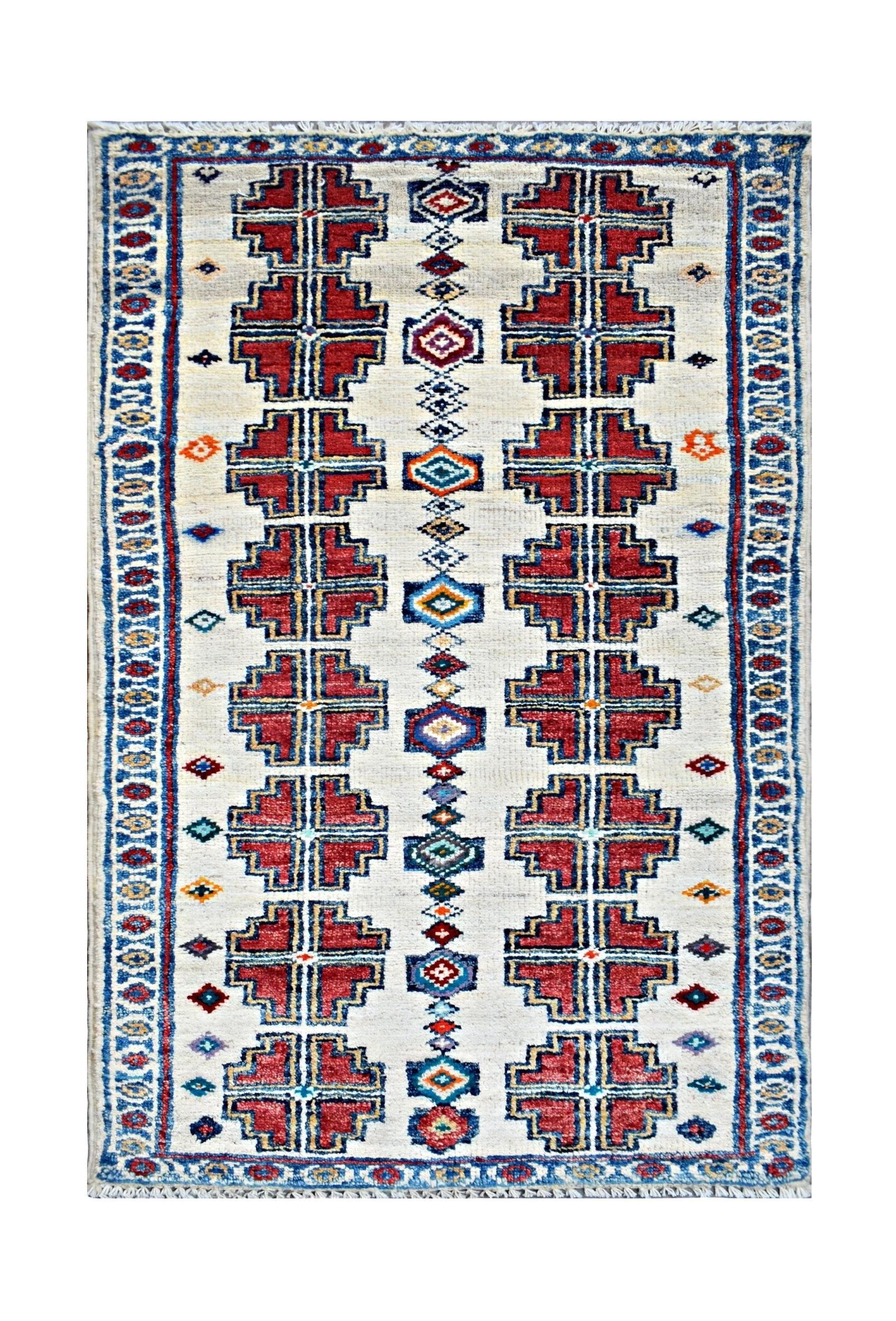 Handmade Mini Afghan Chobi Rug | 103 x 53 cm | 3'5" x 1'9" - Najaf Rugs & Textile