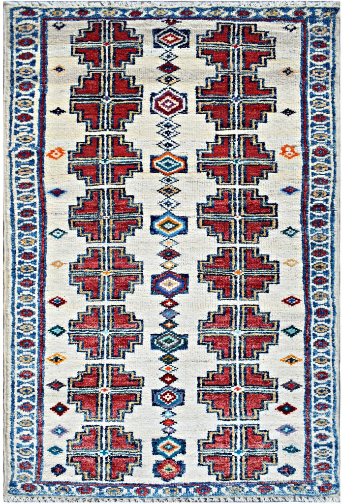 Handmade Mini Afghan Chobi Rug | 103 x 53 cm | 3'5" x 1'9" - Najaf Rugs & Textile