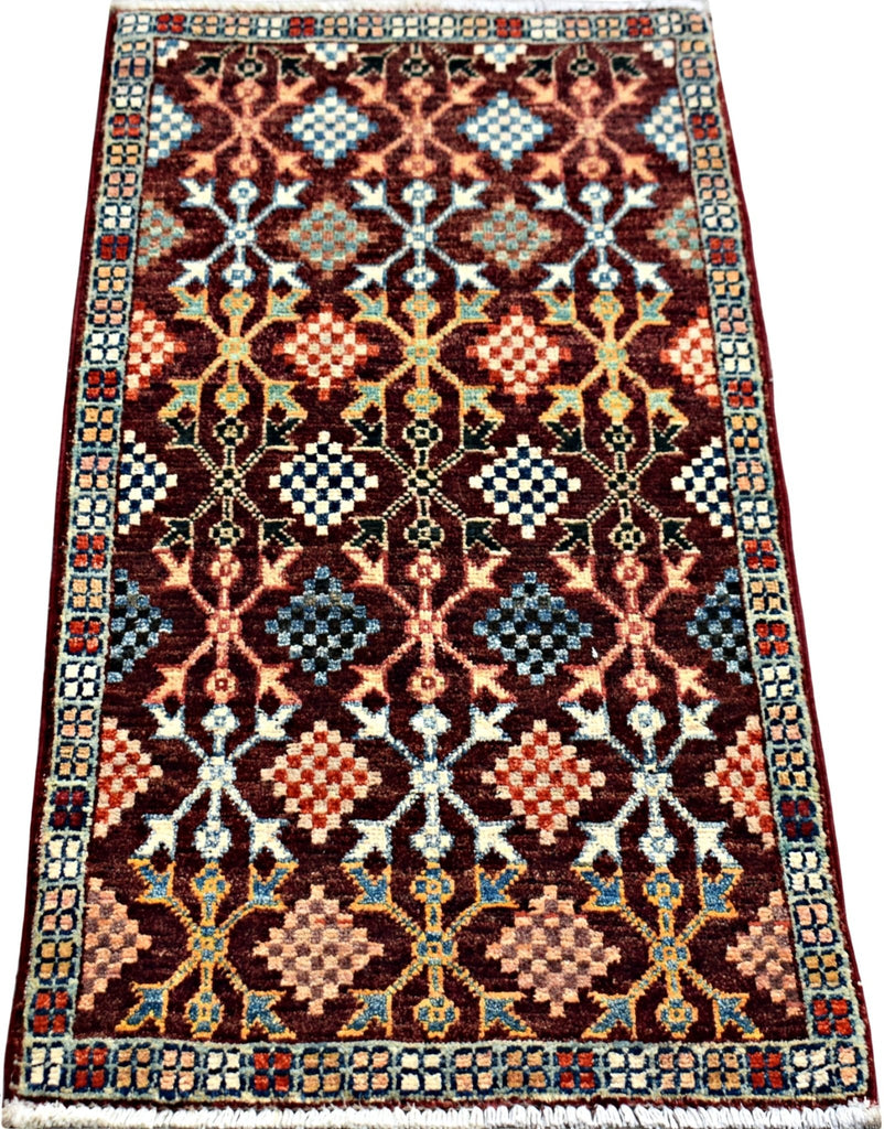 Handmade Mini Afghan Chobi Rug | 103 x 54 cm | 3'5" x 1'9" - Najaf Rugs & Textile
