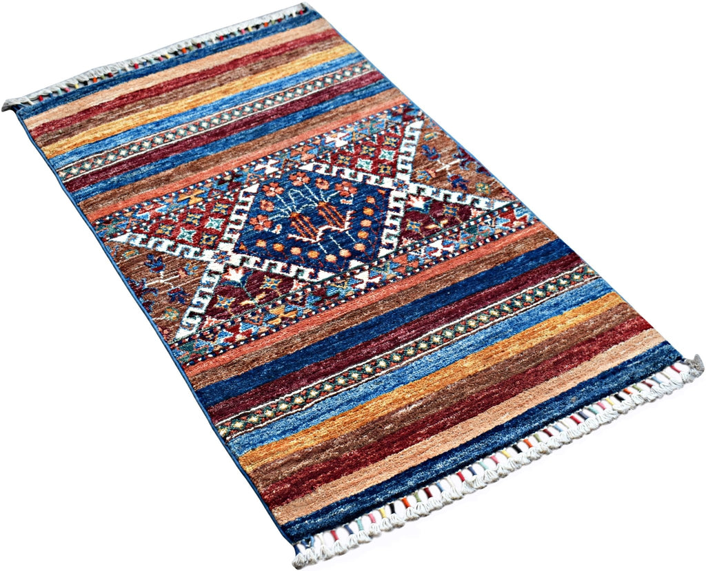 Handmade Mini Afghan Chobi Rug | 109 x 64 cm | 3'7" x 2'2" - Najaf Rugs & Textile
