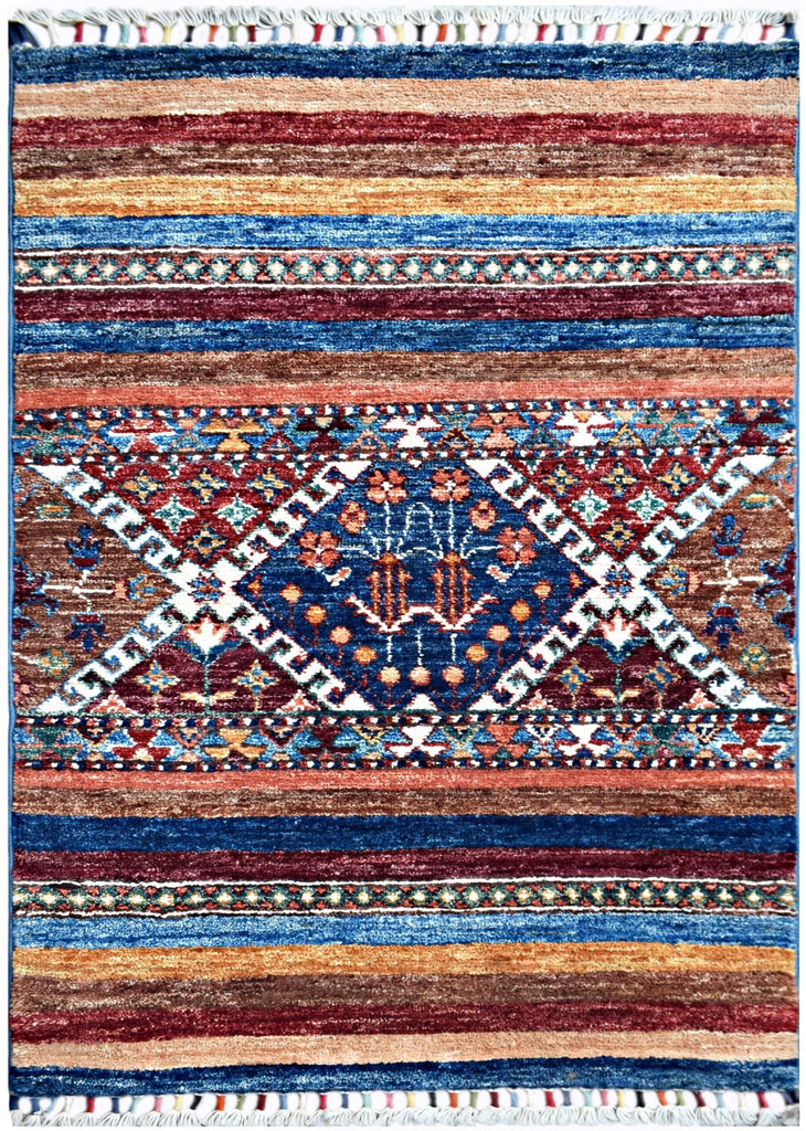Handmade Mini Afghan Chobi Rug | 109 x 64 cm | 3'7" x 2'2" - Najaf Rugs & Textile