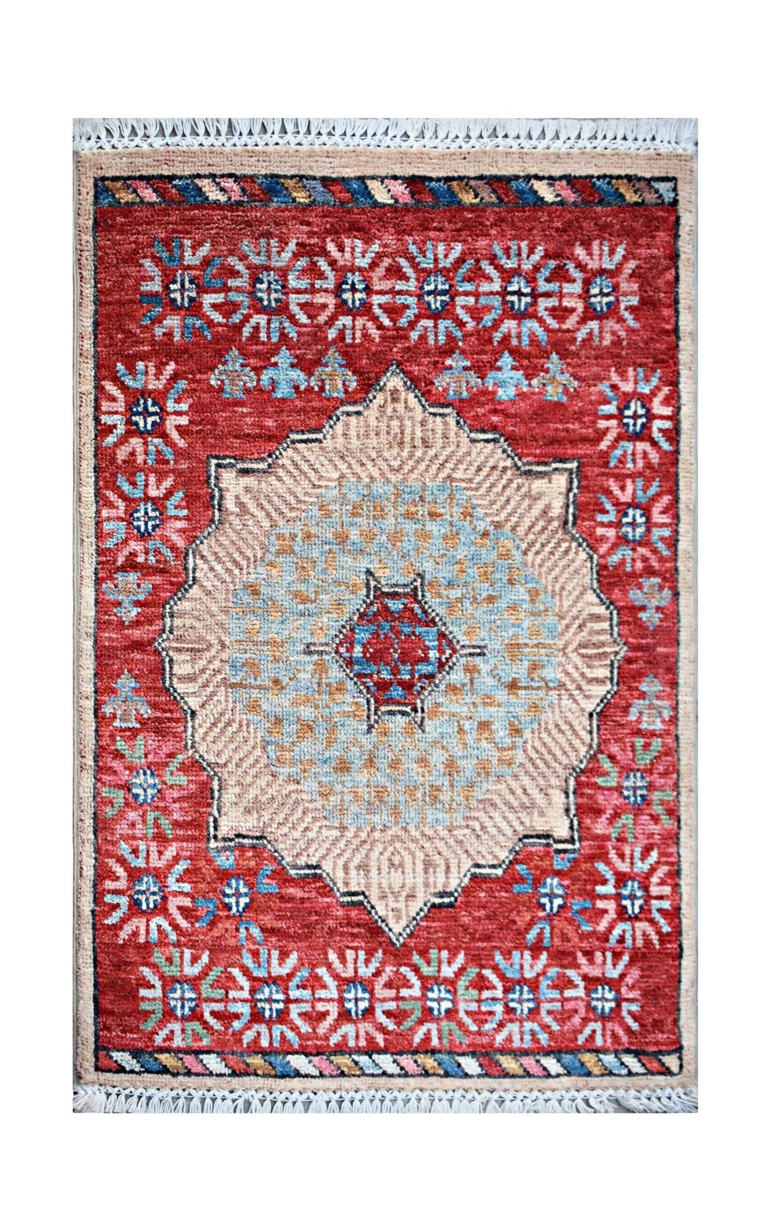 Handmade Mini Afghan Chobi Rug | 86 x 59 cm | 2'10" x 1'11" - Najaf Rugs & Textile