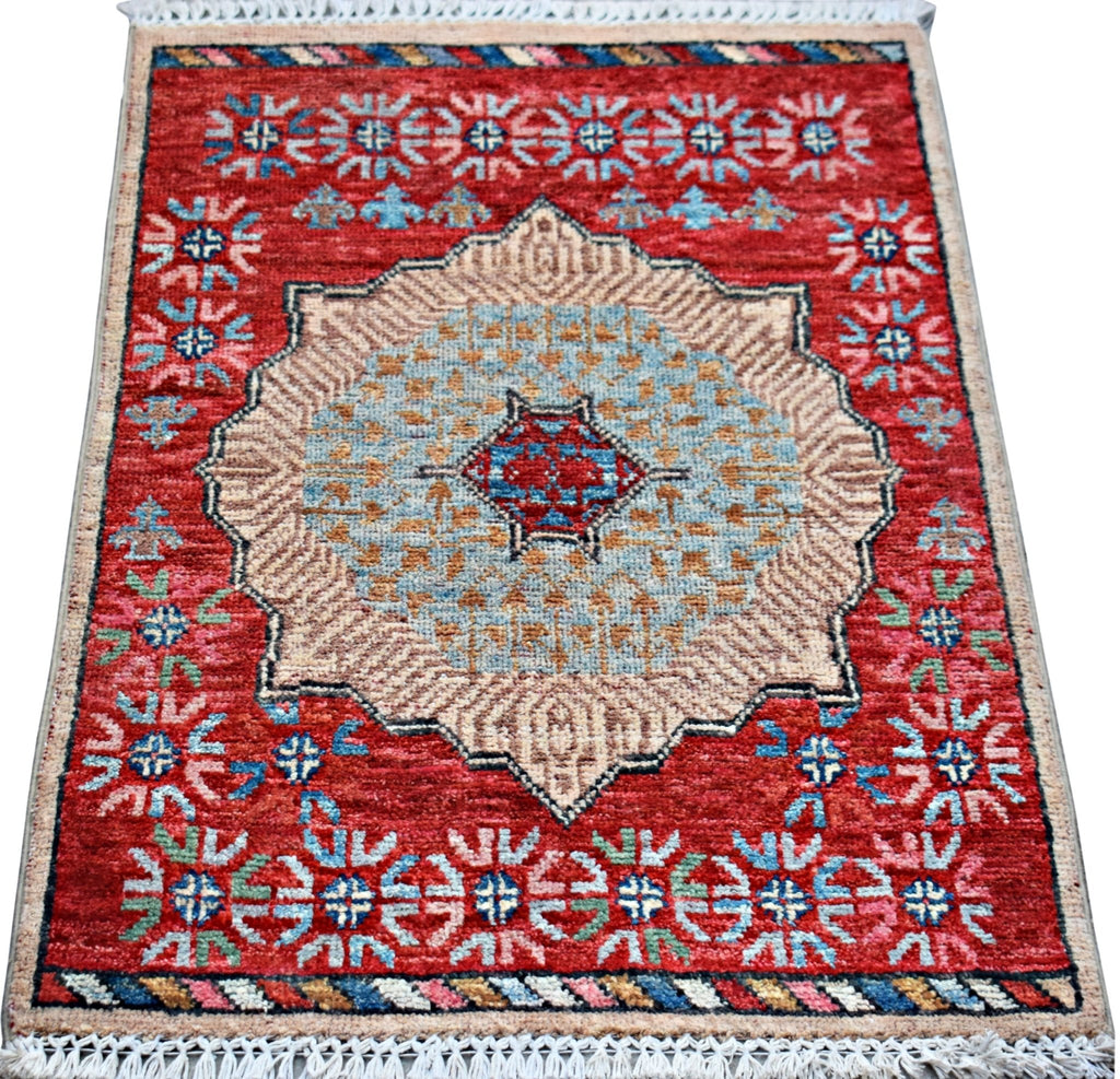 Handmade Mini Afghan Chobi Rug | 86 x 59 cm | 2'10" x 1'11" - Najaf Rugs & Textile